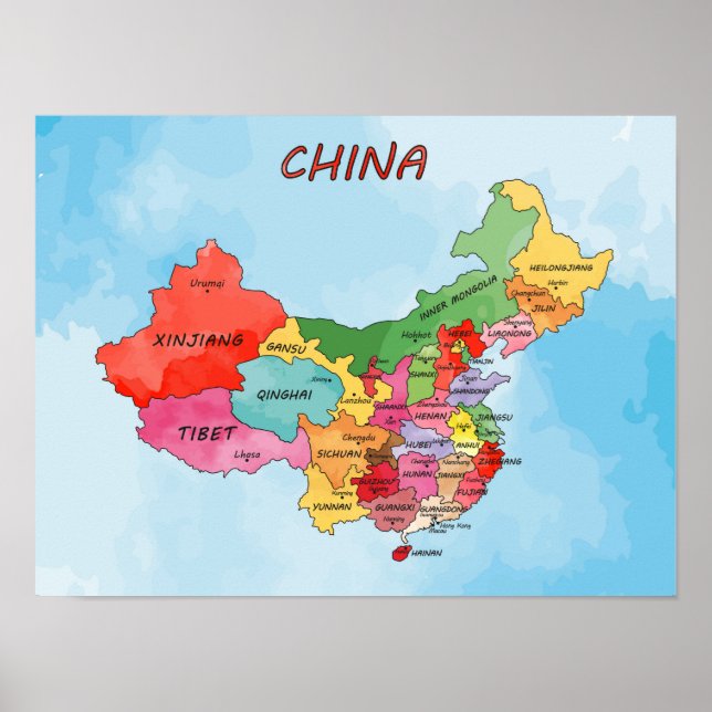 China Map watercolor artwork Poster (Front)