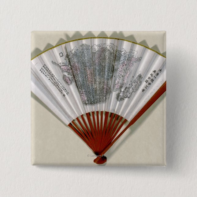 China on the Face of a FanPanoramic Map 15 Cm Square Badge (Front)