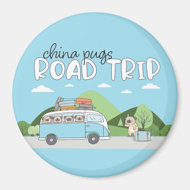 China Pugs Road Trip Magnet (Front)