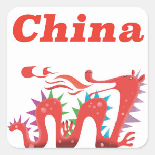 China red dragon vintage travel poster square sticker