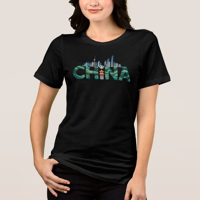 China Shanghai Temple Panda Tri-Blend Shirt (Front)