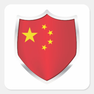 China Silver Shield Flag Square Sticker