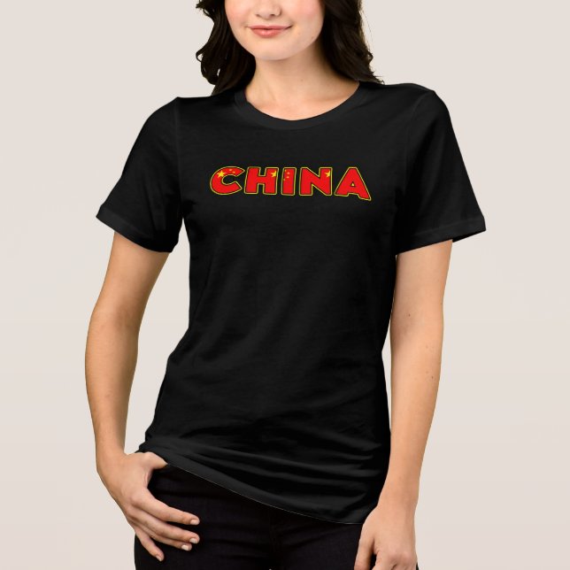 CHINA Special Customisable Black Tourist  Tri-Blend Shirt (Front)