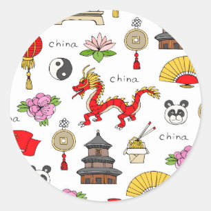 China Symbols Pattern Classic Round Sticker