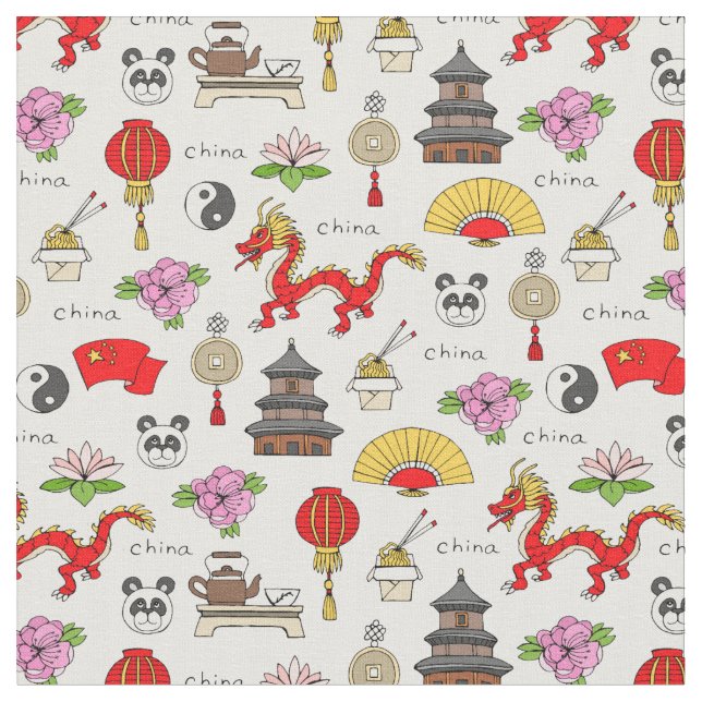 China Symbols Pattern Fabric (Close Up)
