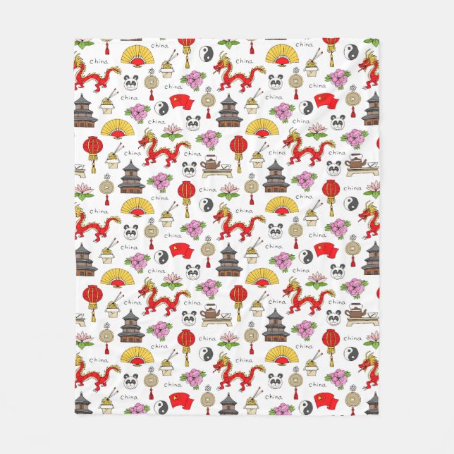 China Symbols Pattern Fleece Blanket (Front)