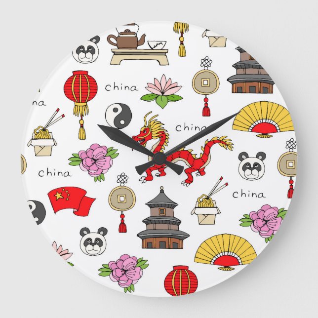 China Symbols Pattern Large Clock (Front)