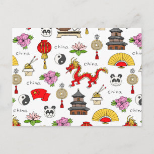China Symbols Pattern Postcard