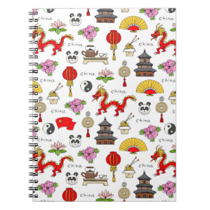 China Symbols Pattern Spiral Notebook