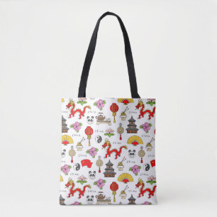 China Symbols Pattern Tote Bag
