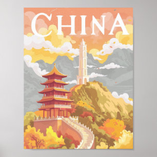 China Tiongkok Vintage Famous Travel Place Poster