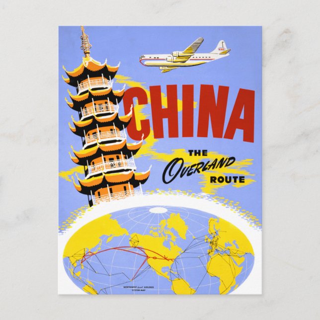 China Vintage Travel Poster Restored Postcard (Front)