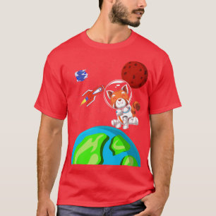 China Zoo Animal Outer Space Rocket Astronaut Red T-Shirt