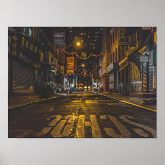 Chinatown Alleyway in New York at Night Poster