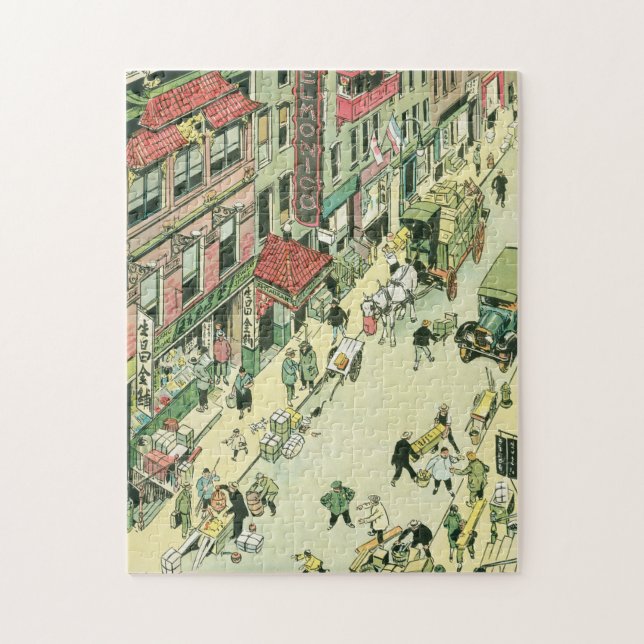 Chinatown NY Manhattan street scene Tony Sarg Jigsaw Puzzle (Vertical)