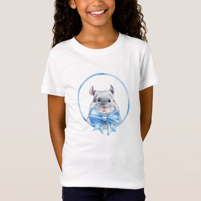 Chinchilla 1. Blue bow T-Shirt (Front)