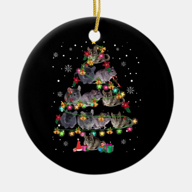 Chinchilla Christmas Tree Funny Rodents Lover Xmas Ceramic Tree Decoration (Front)
