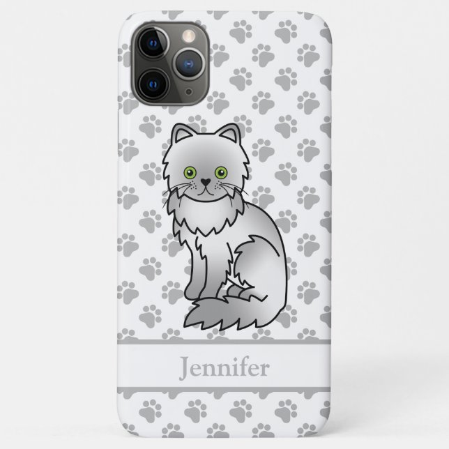 Chinchilla Grey Persian Cute Cartoon Cat & Name Case-Mate iPhone Case (Back)