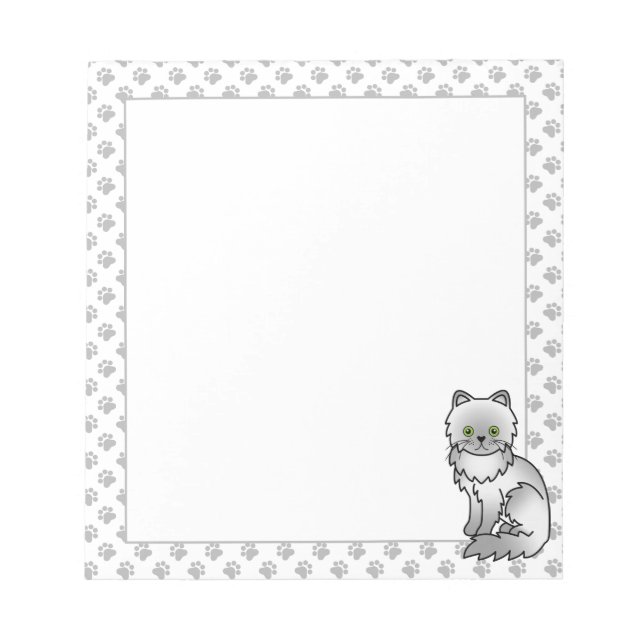 Chinchilla Grey Persian Cute Cartoon Cat & Paws Notepad (Front)
