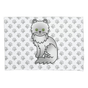 Chinchilla Grey Persian Cute Cartoon Cat & Paws Pillowcase