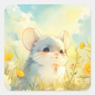 Chinchilla Joyful Glimpse of Wildflowers Square Sticker