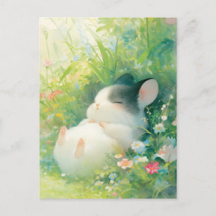 Chinchilla Sleeping in Sunny Wildflower Meadow Postcard