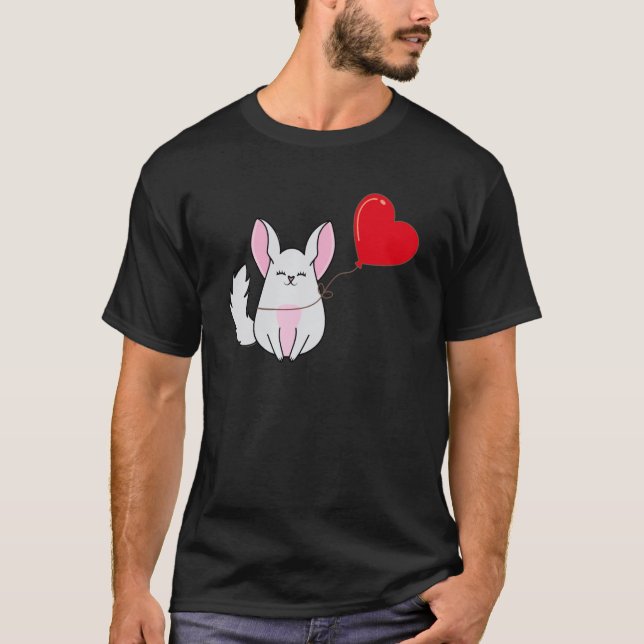 Chinchilla With Heart Balloon Valentines Day Love  T-Shirt (Front)