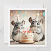 chinchillas eating cake birthday invitation
