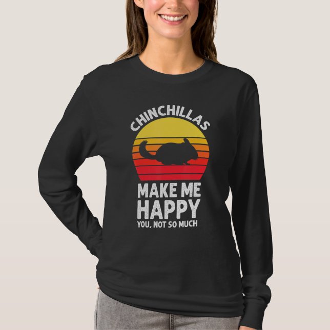 Chinchillas Make Me Happy Sunset Retro Chinchilla T-Shirt (Front)