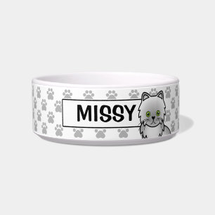 Chincilla Persian Cat Cartoon Drawing & Cat's Name Bowl