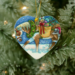 CHINCOTEAGUE CHRISTMAS PONIES, SLEIGH BELLS & TOYS CERAMIC TREE DECORATION