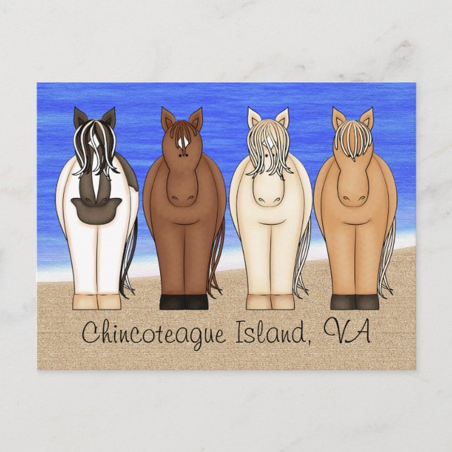 Chincoteague Island VA Ponies at the Beach Horse Postcard (Front)
