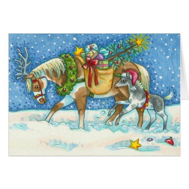 CHINCOTEAGUE PONIES CHRISTMAS GREETING CARD Blank (Front Horizontal)