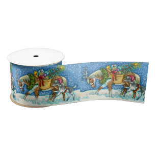 CHINCOTEAGUE PONIES, HOLIDAY CHRISTMAS HORSE SATIN RIBBON