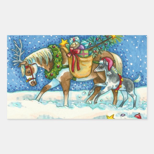 CHINCOTEAGUE PONIES & HOLIDAY WISHES HORSE RECTANGULAR STICKER (Front)