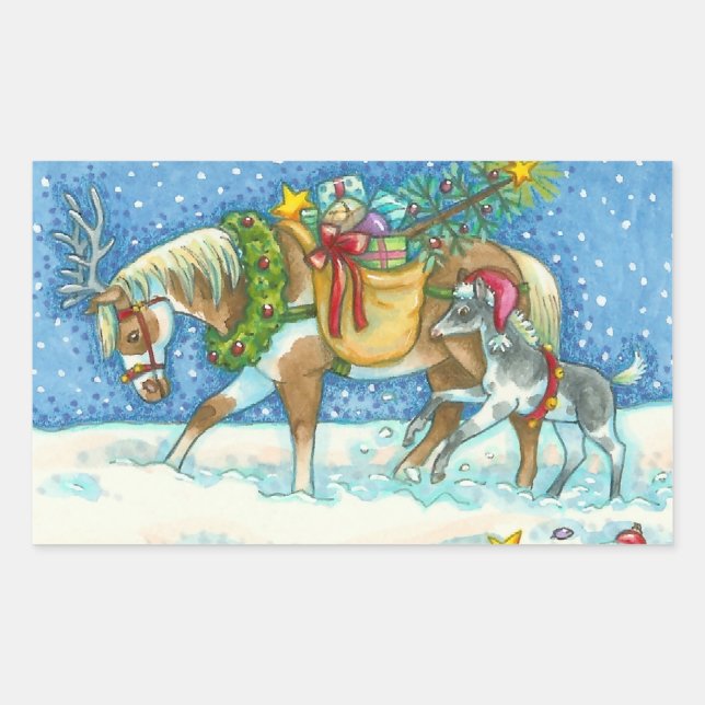 CHINCOTEAGUE PONIES & HOLIDAY WISHES HORSE STICKER (Front)