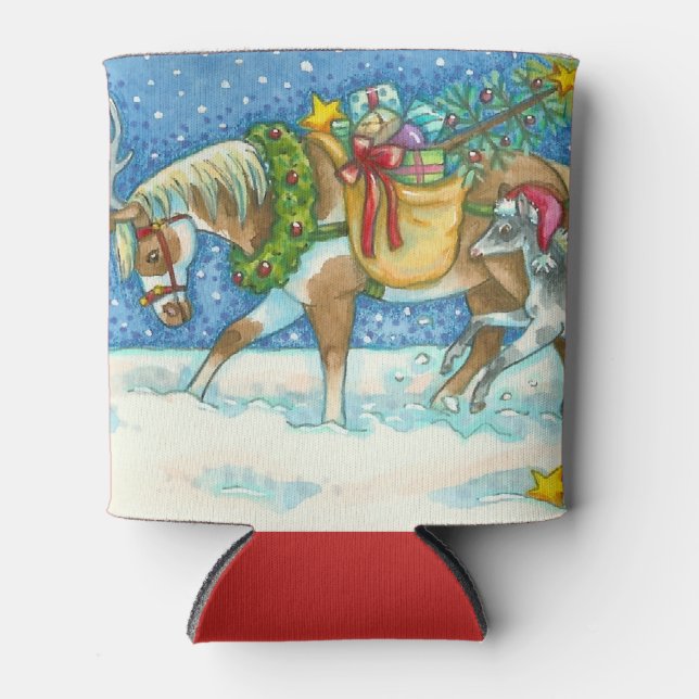 CHINCOTEAGUE PONIES, WHITE CHRISTMAS CAN COOLER (Front)