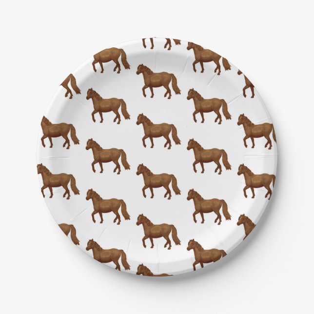 Chincoteague Pony Brown Watercolor Painting Horse Paper Plate (Front)