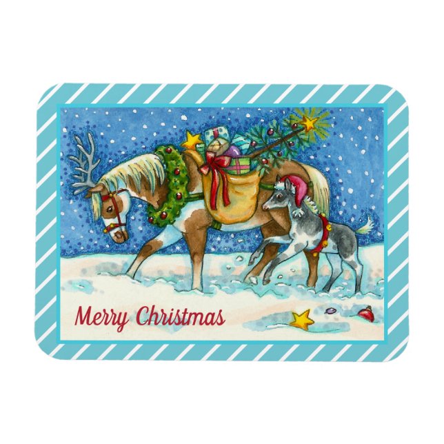 CHINCOTEAGUE PONY, HOLIDAY CHRISTMAS HORSE MAGNET (Horizontal)