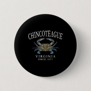 Chincoteague Virginia Blue Crab Since 1671 White L 6 Cm Round Badge