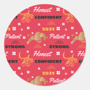 Chinese 2021 Year of the Ox Traits Classic Round Sticker