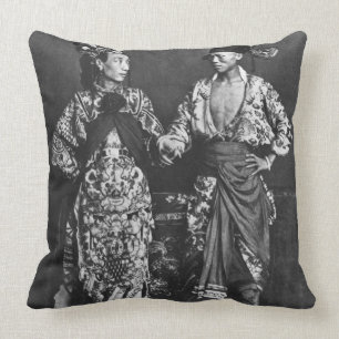 Chinese actors, c.1870 (b/w photo) cushion