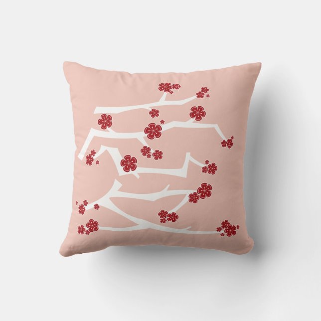 Chinese Ai Love Cherry Blossoms Red Sakura Wedding Cushion (Back)