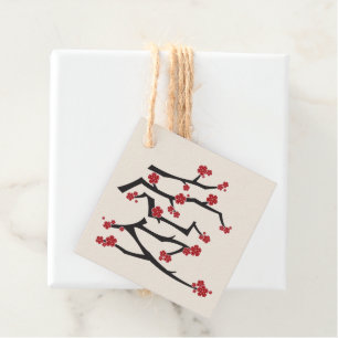 Chinese Ai Love Red Cherry Blossoms Engagement Favour Tags