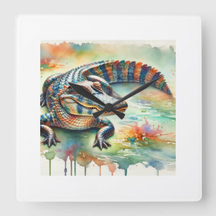 Chinese Alligator 200624AREF226 - Watercolor Square Wall Clock