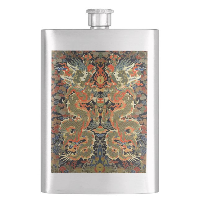 Chinese Asian Dragon Colourful Art Hip Flask (Front)
