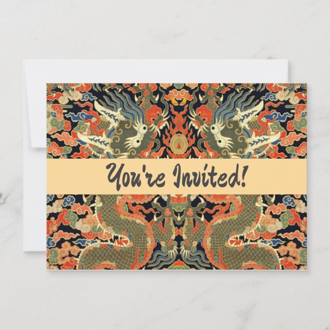 Chinese Asian Dragon Colourful Art Invitation (Front)