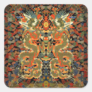 Chinese Asian Dragon Colourful Art Square Sticker
