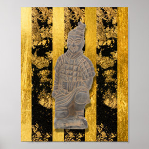 Chinese Asian Terracotta Warrior Gold Black Wall  Poster