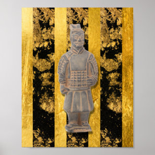 Chinese Asian Terracotta Warrior Gold Black Wall  Poster